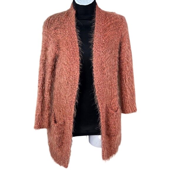 Poof Apparel Sweaters - Poof Apparel Womens Open Front Fuzzy Knit Cardigan Sweater S Pink